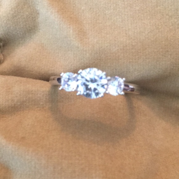 QVC Diamonique 1.5 cttw, 3 Stone Platinum Clad, 9 - Picture 1 of 4